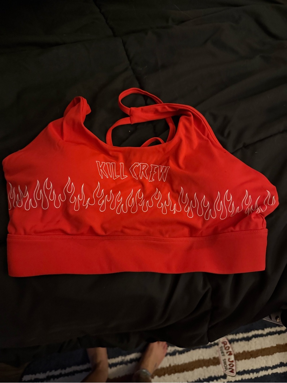Kill Crew Red Sports Bra with White Flame Graphic